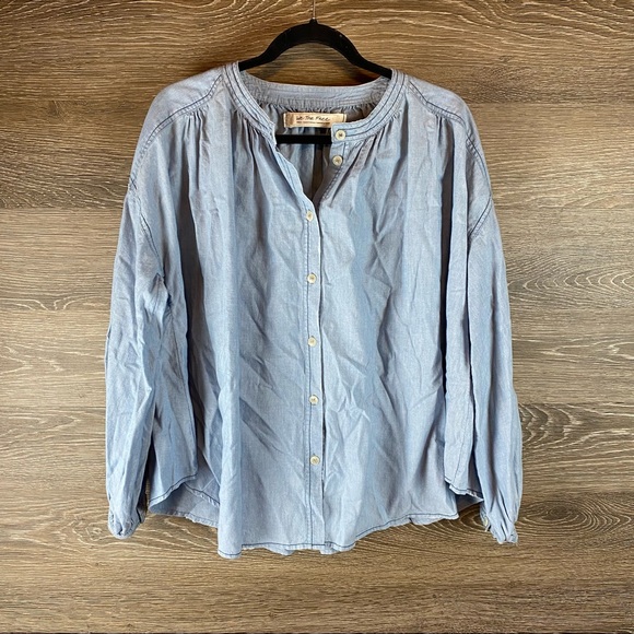 We The Free Tops - We the free blue raw hem button up